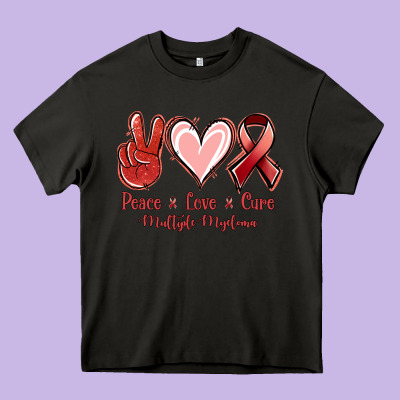 Peace Love Cure Multiple Myeloma Heavy Core Tee Designed By Nancycooperartshop