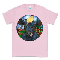 Bubblegum Pink Black Angus Cattle with Santa Chick Christmas Classic Tee - RanaPortraitStore