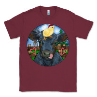 Burgundy Black Angus Cattle with Santa Chick Christmas Classic Tee - RanaPortraitStore