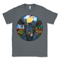 Charcoal Heather Black Angus Cattle with Santa Chick Christmas Classic Tee - RanaPortraitStore