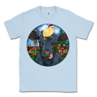 Dusty Blue Black Angus Cattle with Santa Chick Christmas Classic Tee - RanaPortraitStore