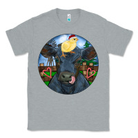 Heather Grey Black Angus Cattle with Santa Chick Christmas Classic Tee - RanaPortraitStore