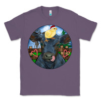 Lavender Black Angus Cattle with Santa Chick Christmas Classic Tee - RanaPortraitStore