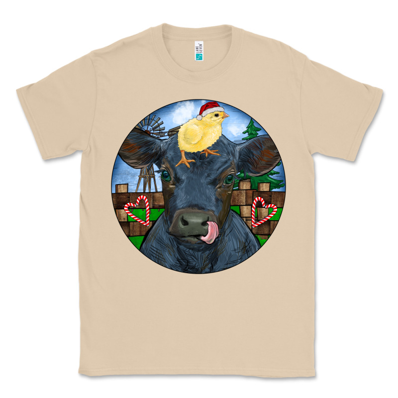 Black Angus Cattle With Santa Chick Christmas Classic Tee by RanaPortraitStore | Teevron