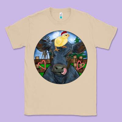 Black Angus Cattle With Santa Chick Christmas Classic Tee Designed By Ranaportraitstore