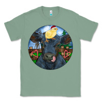 Sage Black Angus Cattle with Santa Chick Christmas Classic Tee - RanaPortraitStore