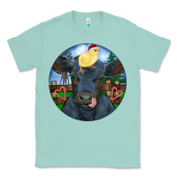 Seafoam Black Angus Cattle with Santa Chick Christmas Classic Tee - RanaPortraitStore