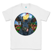 White Black Angus Cattle with Santa Chick Christmas Classic Tee - RanaPortraitStore