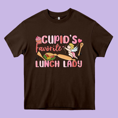 Cupid's Favorite Lunch Lady Heavy Core Tee Designed By Maliassmallbusiness