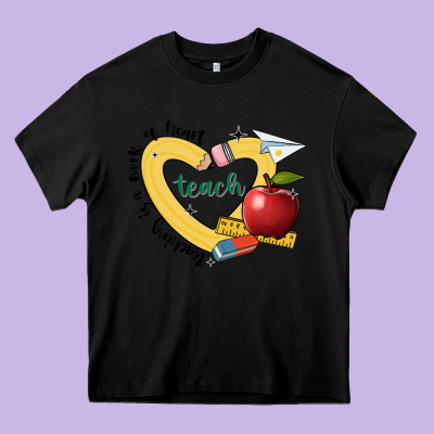 Teaching Is A Work Of Heart Heavy Core Tee Designed By Jahusdesignshop