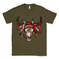 Army Green Western Christmas Bull Skull Classic Tee - RanaPortraitStore