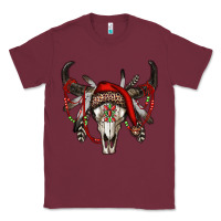 Burgundy Western Christmas Bull Skull Classic Tee - RanaPortraitStore