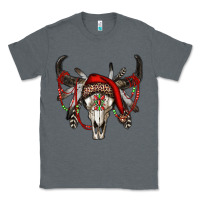 Charcoal Heather Western Christmas Bull Skull Classic Tee - RanaPortraitStore