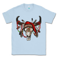 Dusty Blue Western Christmas Bull Skull Classic Tee - RanaPortraitStore