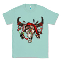 Seafoam Western Christmas Bull Skull Classic Tee - RanaPortraitStore