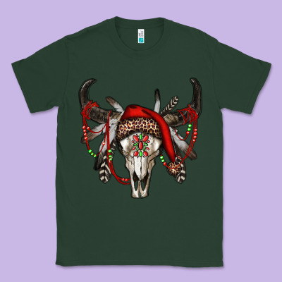 Western Christmas Bull Skull Classic Tee Designed By Ranaportraitstore