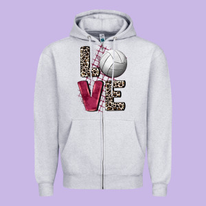 Love Volleyball Zipper Hoodie Designed By Fadigitalartstudio
