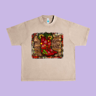 Cowboy Boots Christmas Urban Heavy Tee Designed By Jahusdesignshop