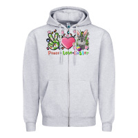 Heather Grey peace love easter bunny Zipper Hoodie - FaDigitalArtStudio