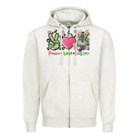 Oatmeal Heather peace love easter bunny Zipper Hoodie - FaDigitalArtStudio