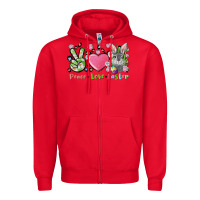 Red peace love easter bunny Zipper Hoodie - FaDigitalArtStudio