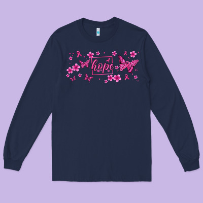 Hope Breast Cancer Butterfly Long Sleeve Tee Designed By Jasminsmagicworld