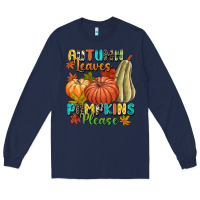 Navy Autumn leaves pumpkins please Long Sleeve Tee - NancyCooperArtShop