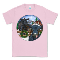 Bubblegum Pink Black Angus Cattle and Calf Christmas Classic Tee - RanaPortraitStore