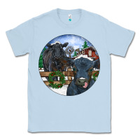 Dusty Blue Black Angus Cattle and Calf Christmas Classic Tee - RanaPortraitStore