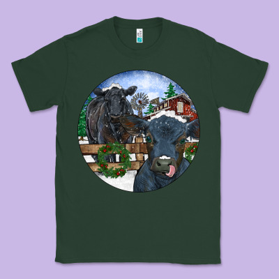 Black Angus Cattle And Calf Christmas Classic Tee Designed By Ranaportraitstore