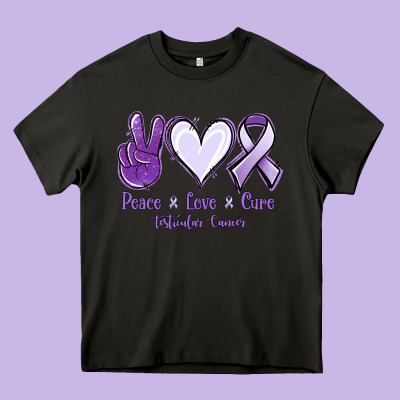 Peace Love Cure Testicular Cancer Heavy Core Tee Designed By Nancycooperartshop