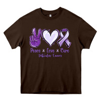 Chocolate Brown Peace love cure Testicular Cancer Heavy Core Tee - NancyCooperArtShop