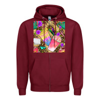Burgundy school girl coffee cup with leopard seamless pattern bbs Zipper Hoodie - BundleAndBundleShop