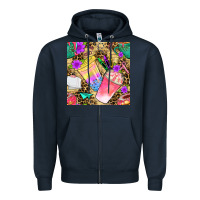 Navy school girl coffee cup with leopard seamless pattern bbs Zipper Hoodie - BundleAndBundleShop