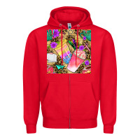 Red school girl coffee cup with leopard seamless pattern bbs Zipper Hoodie - BundleAndBundleShop