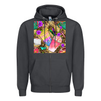 Smoke school girl coffee cup with leopard seamless pattern bbs Zipper Hoodie - BundleAndBundleShop