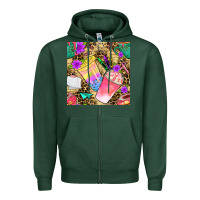 Sports Green school girl coffee cup with leopard seamless pattern bbs Zipper Hoodie - BundleAndBundleShop
