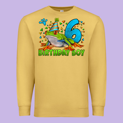 Birthday Boy Frog Age 6 Premium Sweatshirt Designed By Lillyallendesigns