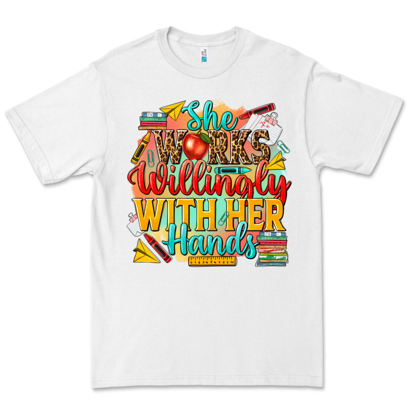 She Works Willingly With Her Hands Teacher Premium Tee by NancyCooperArtShop | Teevron