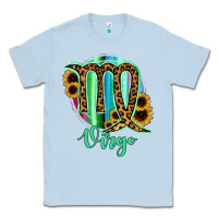 Dusty Blue Virgo Zodiac Sign Sunflower Leopard Serape Classic Tee - RanaPortraitStore