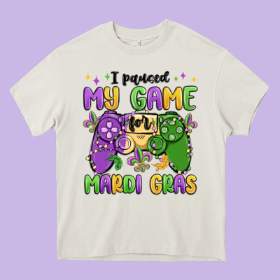 I Paused My Game For Mardi Gras Heavy Core Tee Designed By Maliassmallbusiness