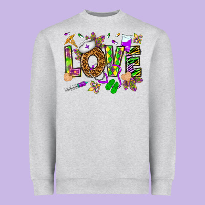 Mardi Gras Love Nurse Heavyweight Sweatshirt Designed By Howdyjamesfarm