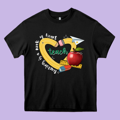 Teaching Is A Work Of Heart Heavy Core Tee Designed By Jahusdesignshop