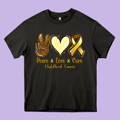 Peace Love Cure Bone Cancer Heavy Core Tee Designed By Nancycooperartshop