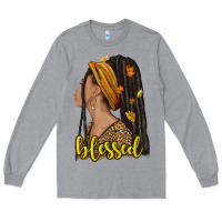 Heather Grey Fall afro woman blessed Long Sleeve Tee - NancyCooperArtShop