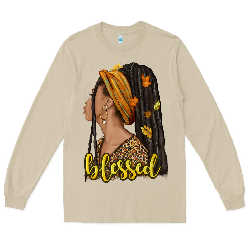 Fall Afro Woman Blessed Long Sleeve Tee by NancyCooperArtShop | Teevron