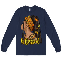 Navy Fall afro woman blessed Long Sleeve Tee - NancyCooperArtShop