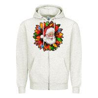 Oatmeal Heather santa claus with sunflower christmas bbs Zipper Hoodie - BundleAndBundleShop