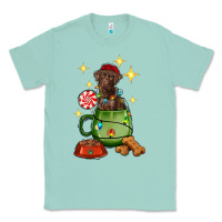 Seafoam Christmas coffee cup with Labrador Classic Tee - RanaPortraitStore