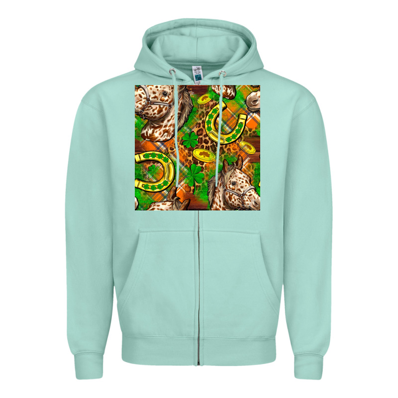 St. Patrick's Day Horse With Horseshoes Seamless Zipper Hoodie by FaDigitalArtStudio | Teevron